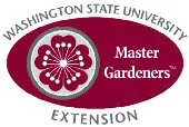 Washington State University Extension Master Gardeners logo featuring a stylized flower and text on a maroon background.