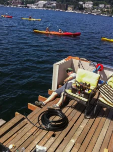 Ecoyards crew installing a drip irrigation system on a Lake Union house boat