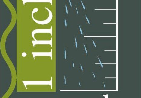 Illustration of a hose watering grass with the text "1 inch per week," indicating the recommended weekly water amount for lawns.