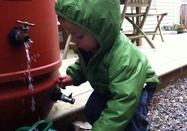 Getting water from the rain barrel